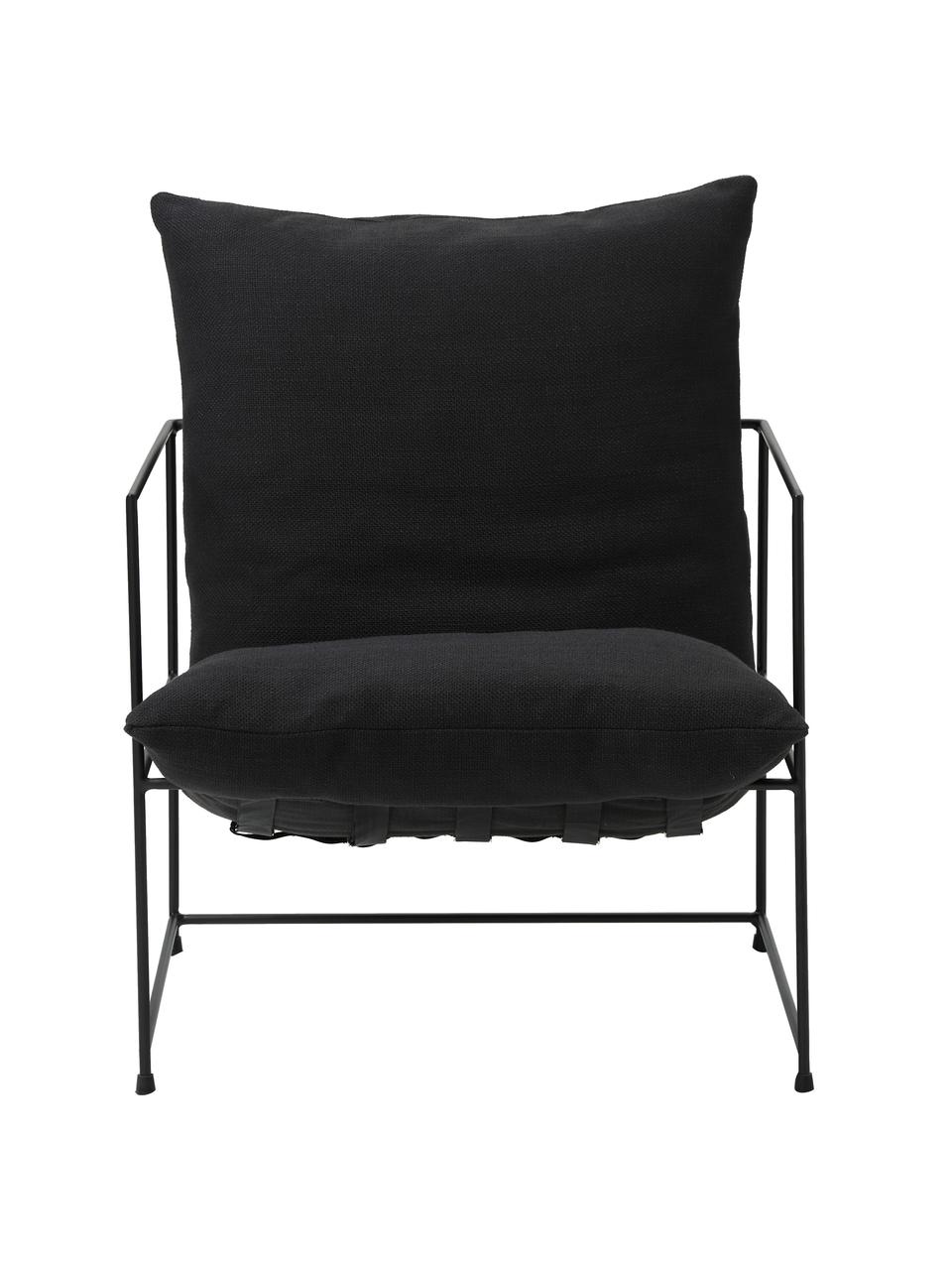 Polstersessel Wayne mit Metall-Gestell, Bezug: 80% Polyester, 20% Leinen, Gestell: Metall, pulverbeschichtet, Webstoff Schwarz, B 69 x T 74 cm