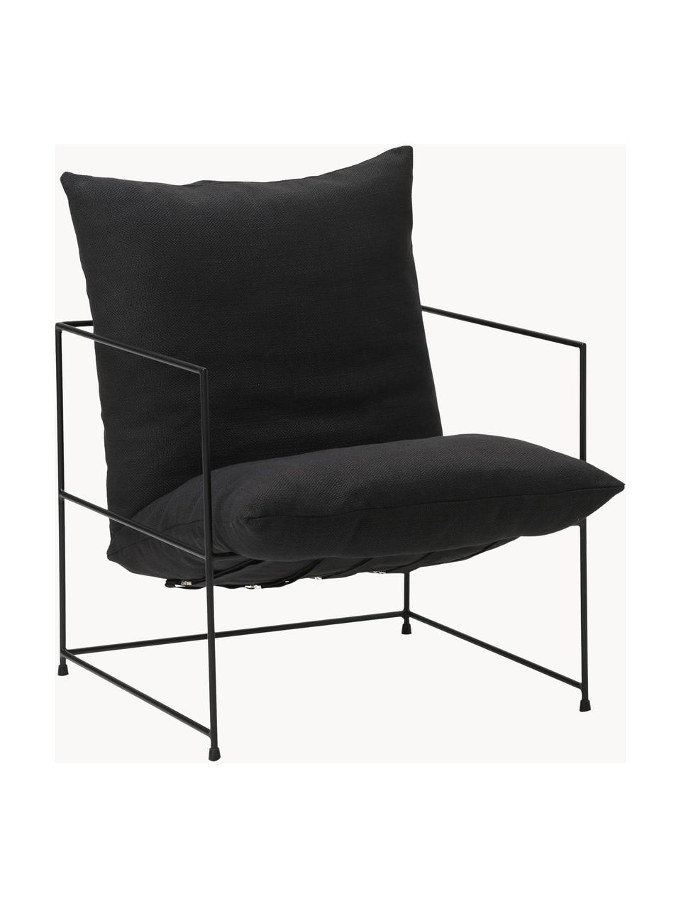 Gestoffeerde fauteuil Wayne, Bekleding: 80% polyester, 20% linnen, Frame: gepoedercoat metaal, Geweven stof zwart, B 69 x D 74 cm