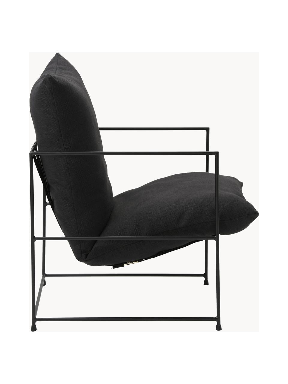 Gestoffeerde fauteuil Wayne, Bekleding: 80% polyester, 20% linnen, Frame: gepoedercoat metaal, Geweven stof zwart, B 69 x D 74 cm