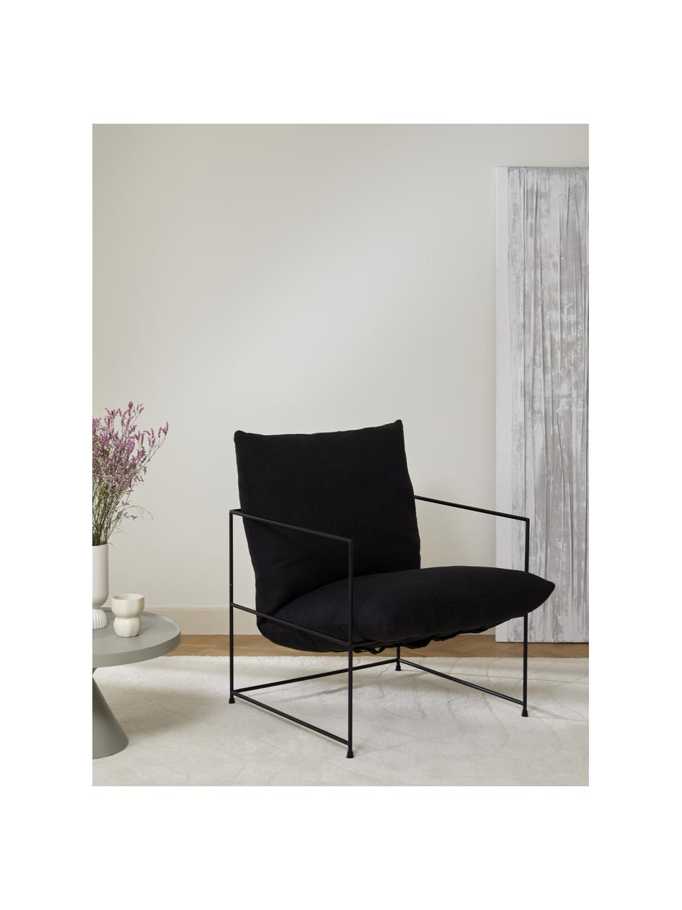 Fauteuil rembourré Wayne, Tissu noir, larg. 69 x prof. 74 cm