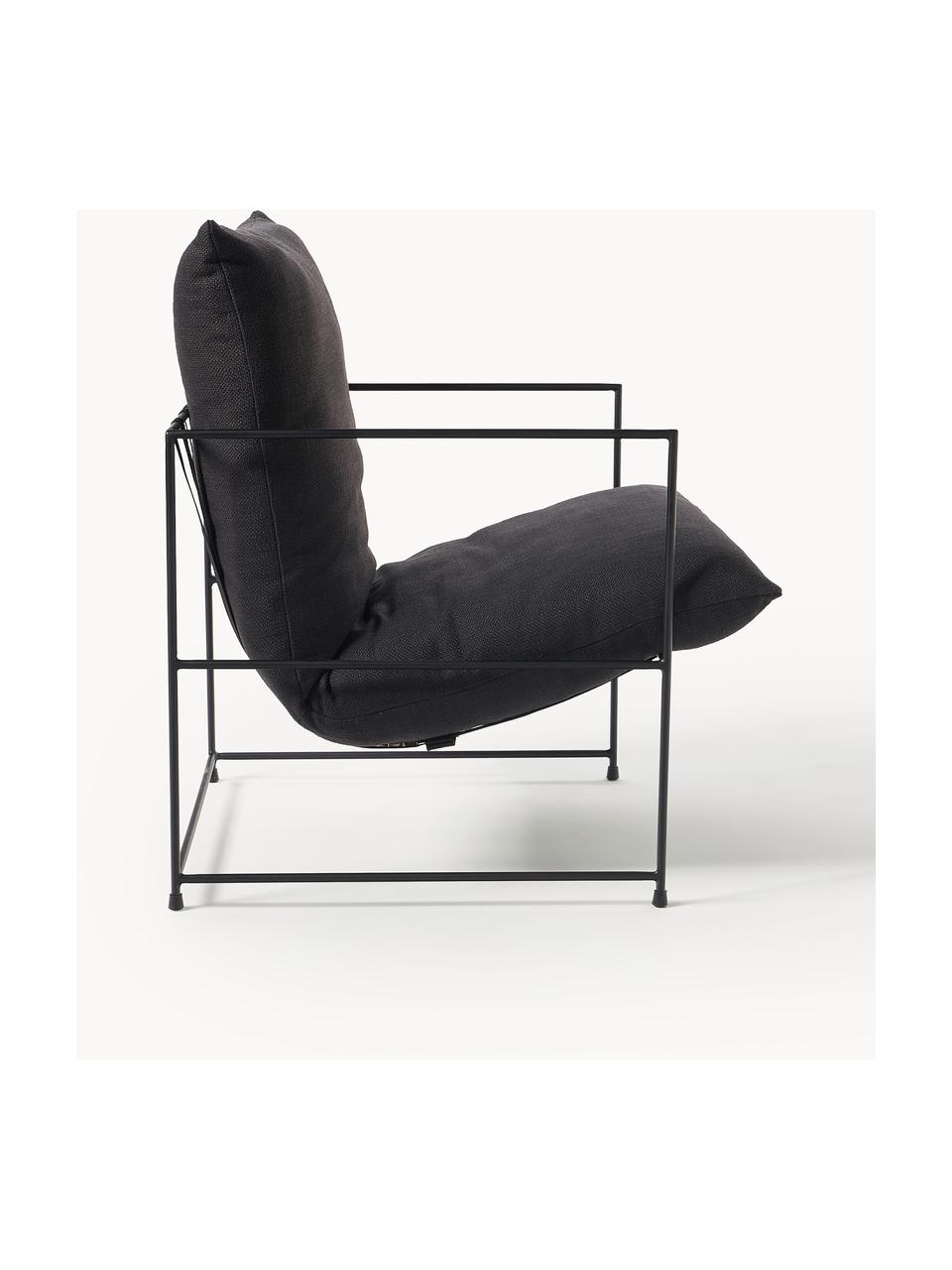 Sillón tapizado Wayne, Funda: 80% poliéster, 20% lino A, Estructura: metal con pintura en polv, Tejido negro, An 69 x F 74 cm