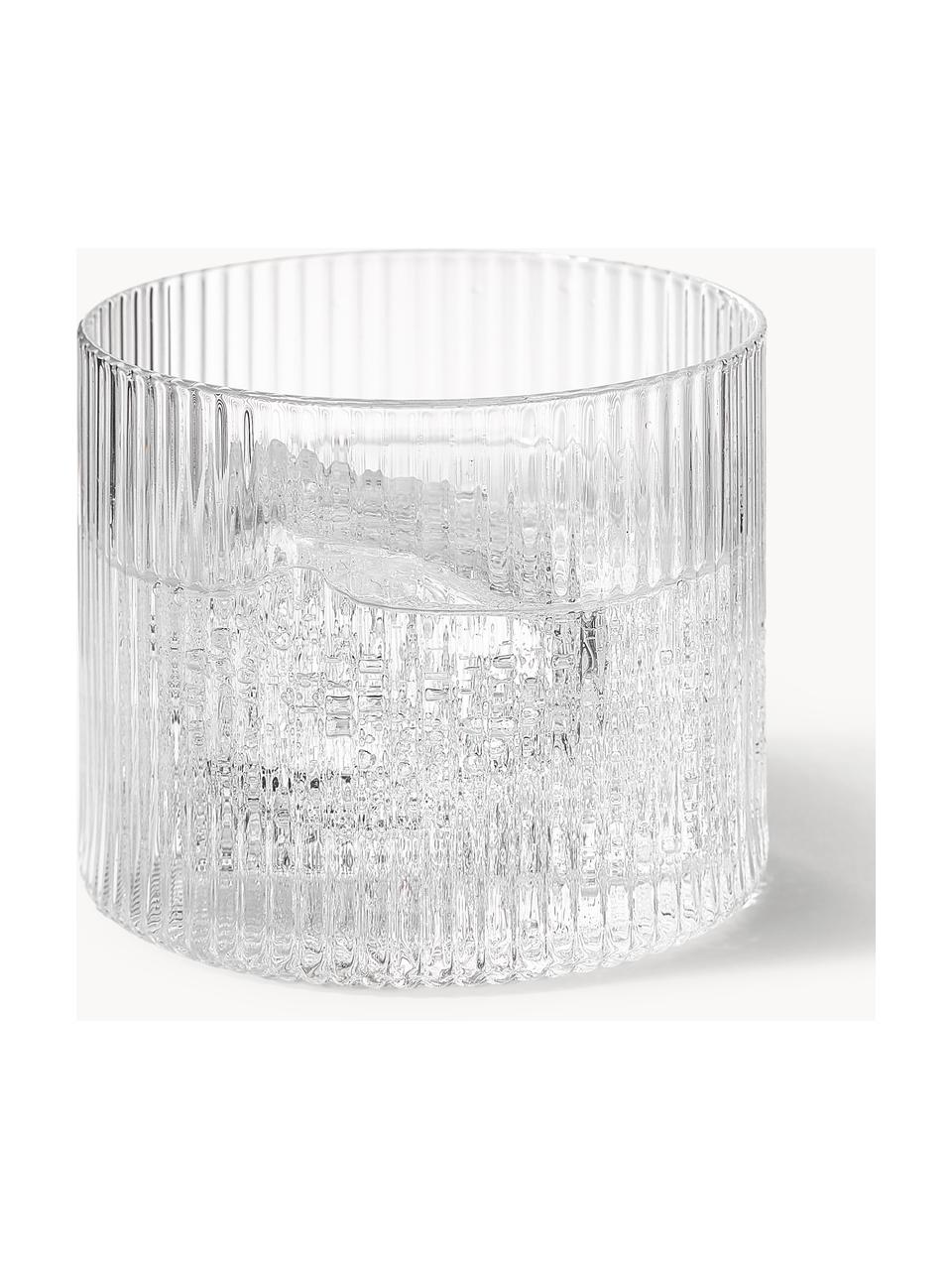 Mundgeblasene Wassergläser Ripple mit Rillenrelief, 4 Stück, Glas, mundgeblasen, Transparent, glänzend, Ø 8 x H 6 cm, 200 ml