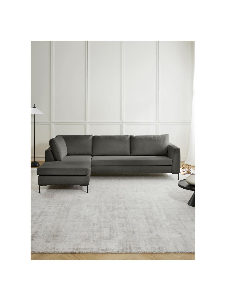 Hoekbank Luna met metalen poten, Bekleding: 100% polyester De slijtva, Frame: massief beukenhout, Poten: gegalvaniseerd metaal, Geweven stof antraciet, B 280 x D 184 cm, hoekdeel links