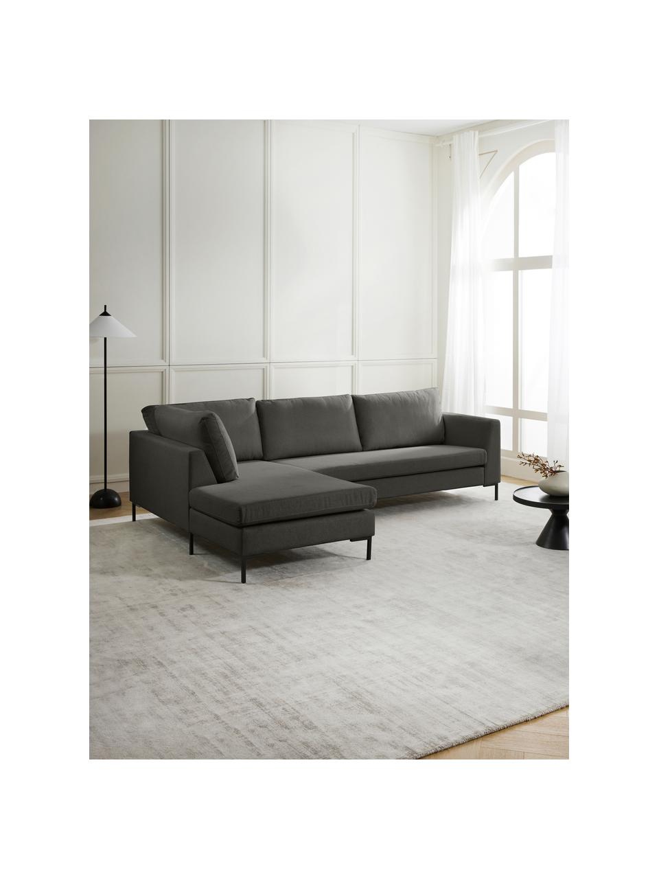 Hoekbank Luna met metalen poten, Bekleding: 100% polyester De slijtva, Frame: massief beukenhout, Poten: gegalvaniseerd metaal, Geweven stof antraciet, B 280 x D 184 cm, hoekdeel links