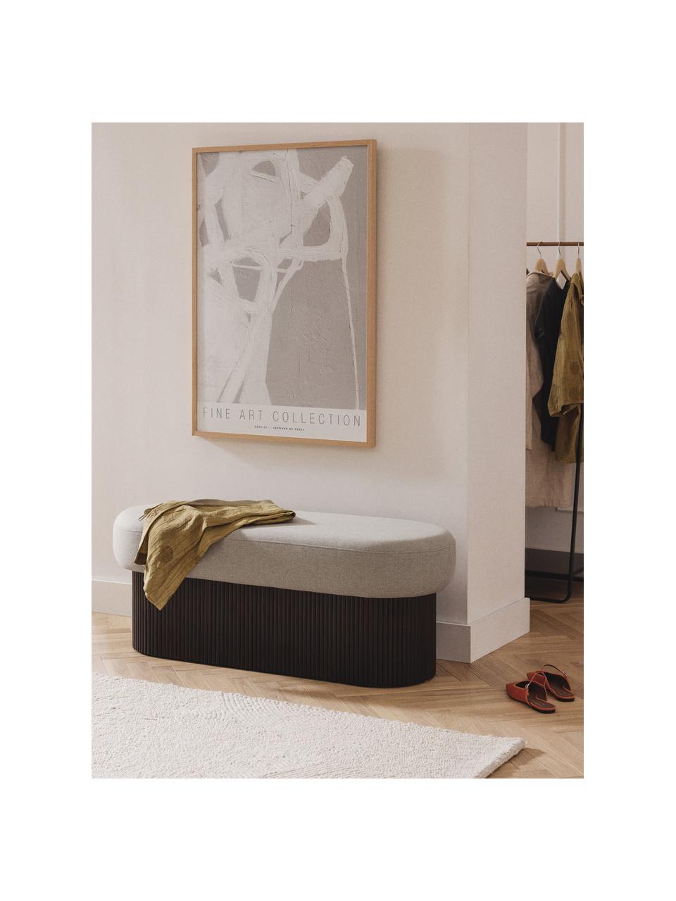 Banc rembourré avec espace de rangement Nala, Tissu beige, bois foncé, larg. 122 x prof. 48 cm