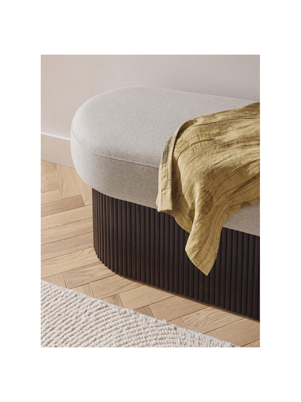 Banc rembourré avec espace de rangement Nala, Tissu beige, bois foncé, larg. 122 x prof. 48 cm