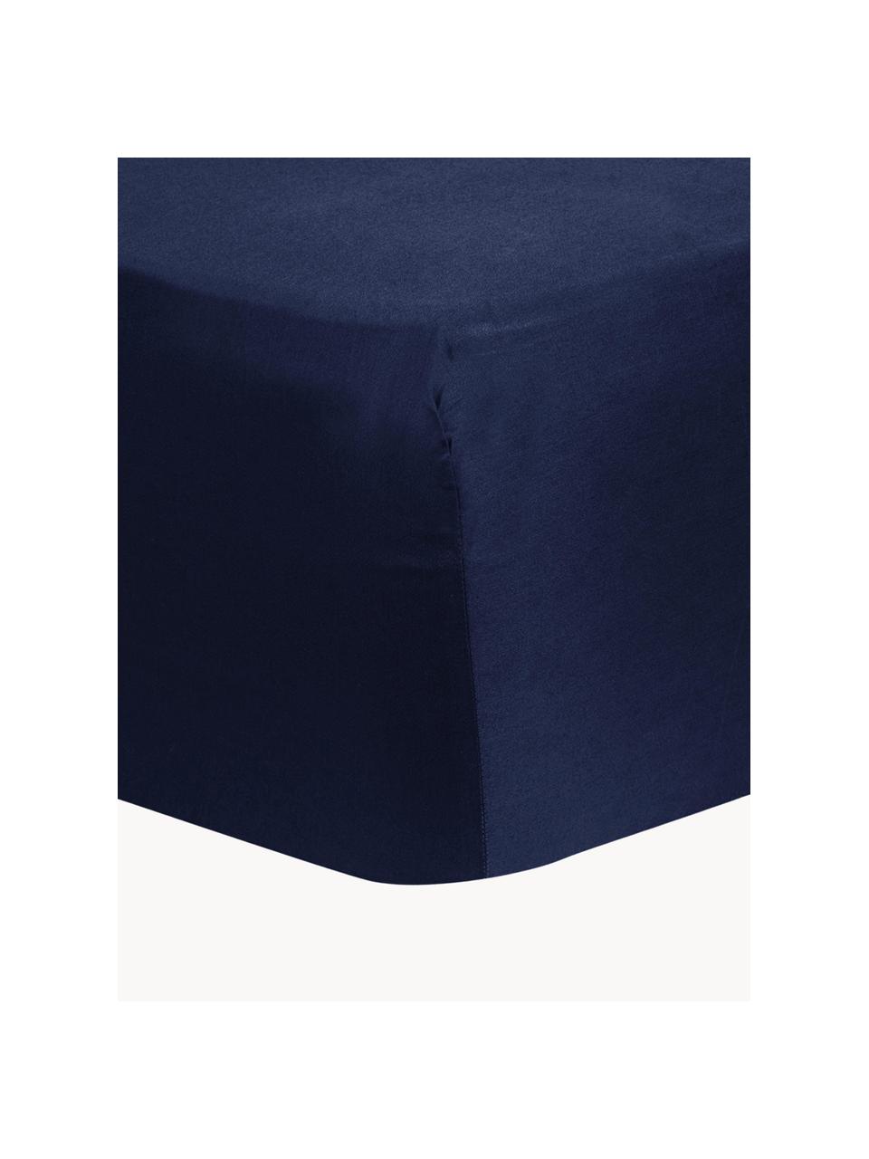 Drap-housse en satin de coton Comfort, Bleu foncé, larg. 90 x long. 200 cm