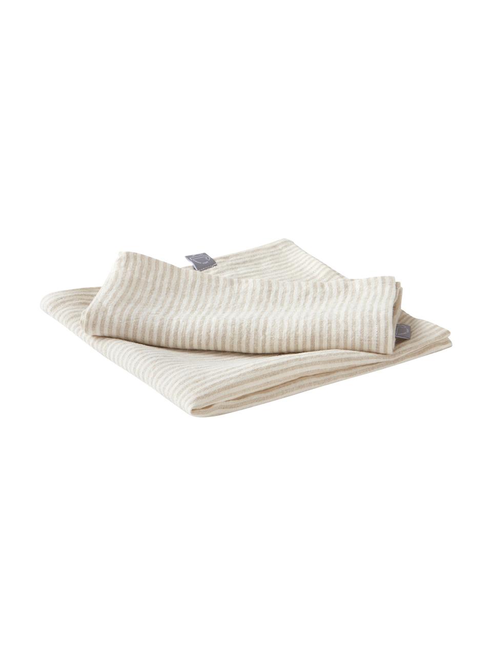 Gestreepte linnen servetten Alina, 2 stuks, 100% linnen, Beige, gestreept, B 45 x L 45 cm