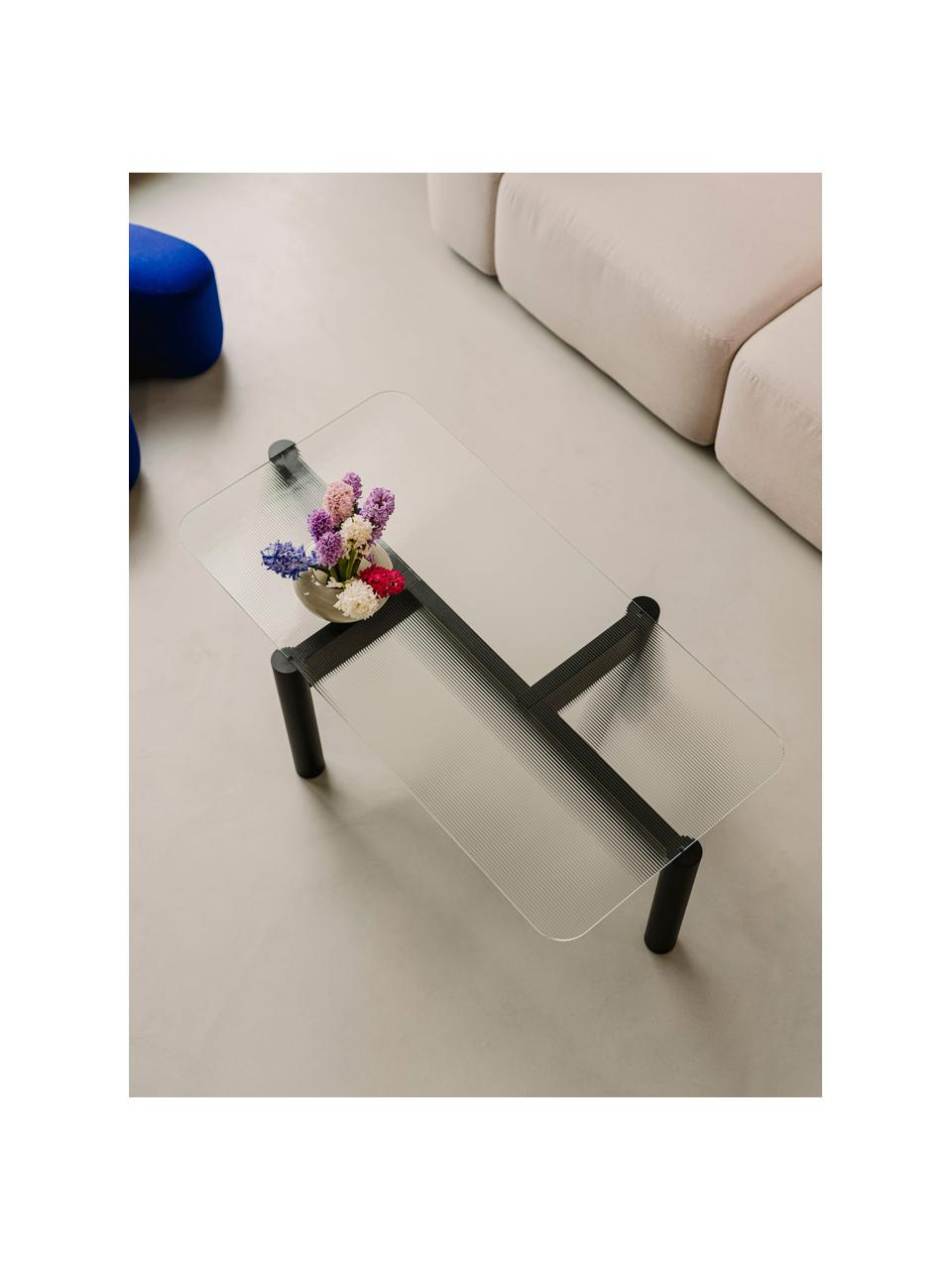 Table basse en hêtre avec plateau en verre Kob, Transparent, noir, larg. 110 x prof. 55 cm