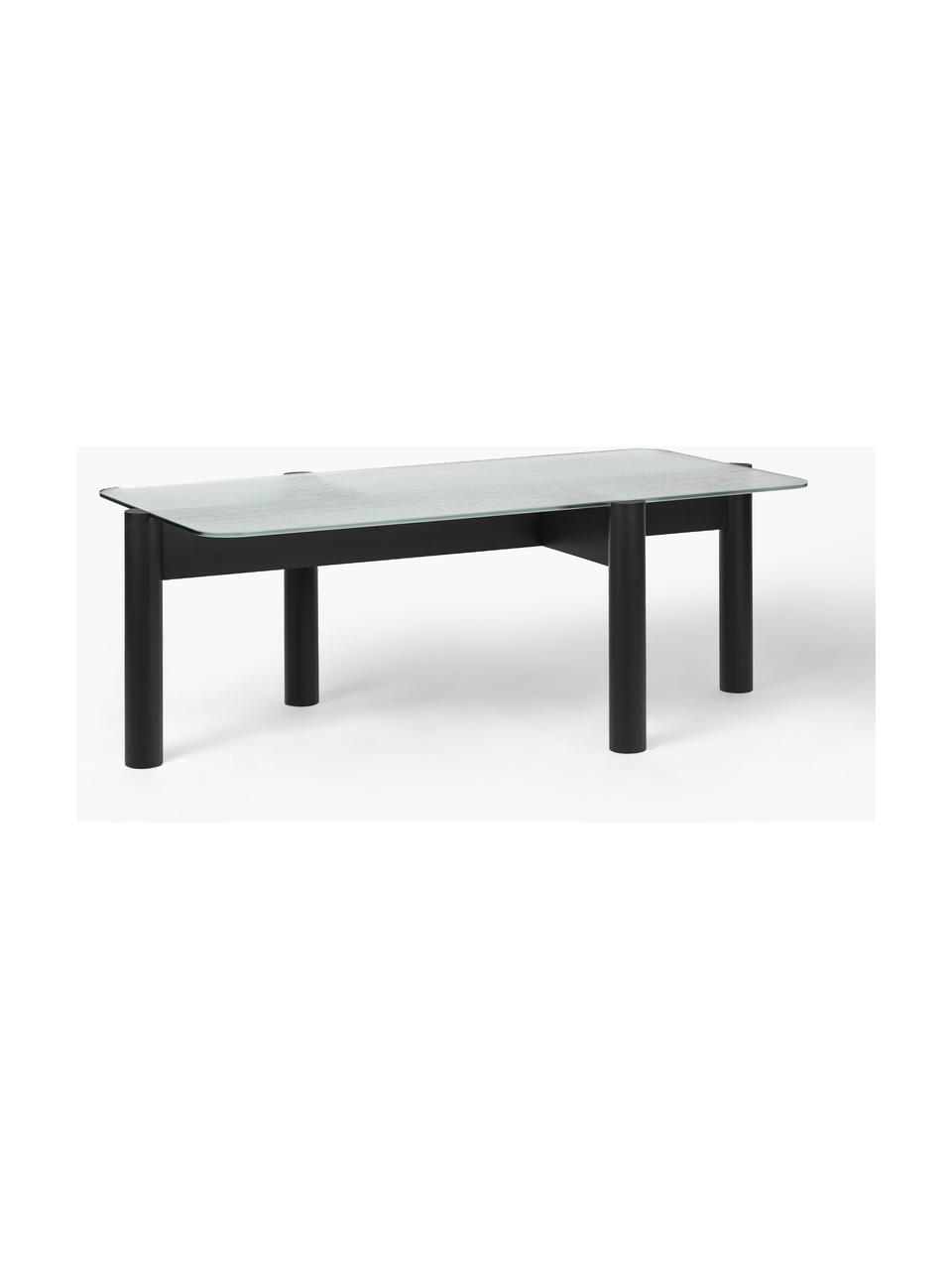 Mesa de centro de madera de haya con tablero de cristal Kob, Tablero: vidrio, Patas: madera de haya maciza, Transparente, negro, An 110 x F 41 cm