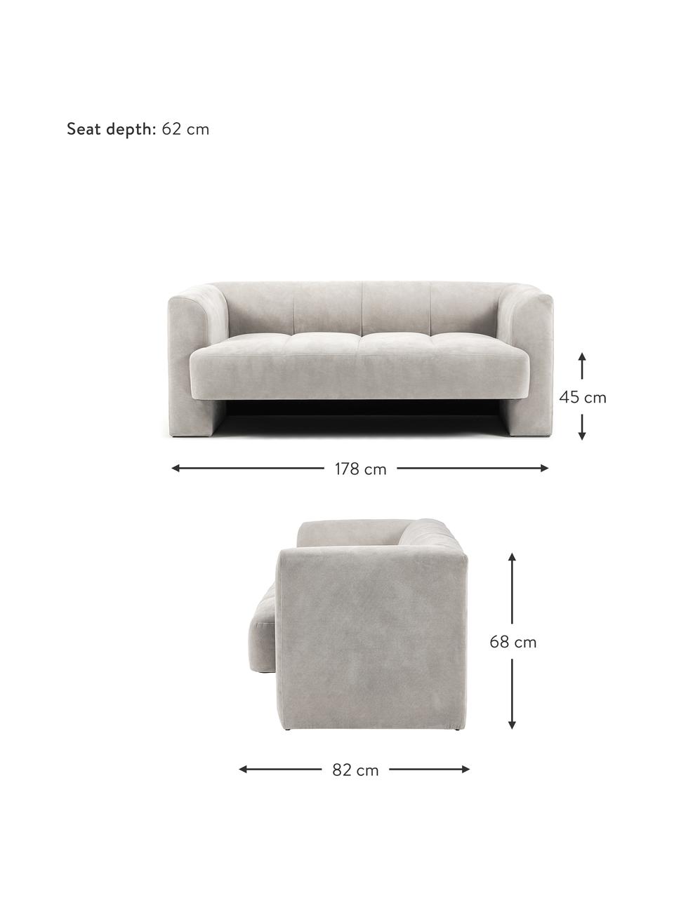 Divano 2 posti obi, Rivestimento: 88% poliestere, 12% nylon, Struttura: legno di pino massiccio, Tessuto grigio chiaro, Larg. 178 x Prof. 82 cm