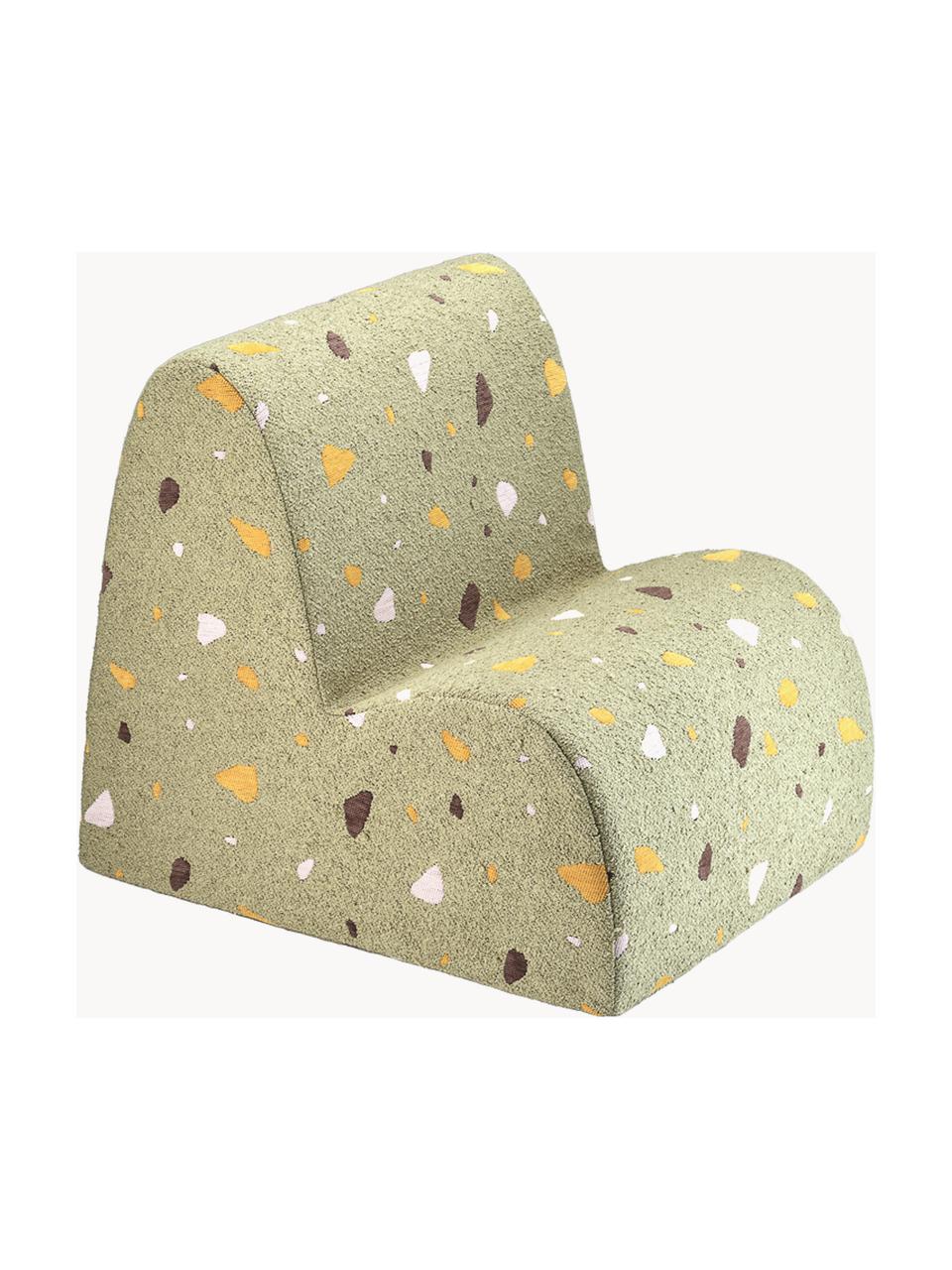 Fauteuil en bouclette pour enfants fait main Cloud, Bouclette vert olive, aspect terrazzo, larg. 50 x haut. 60 cm