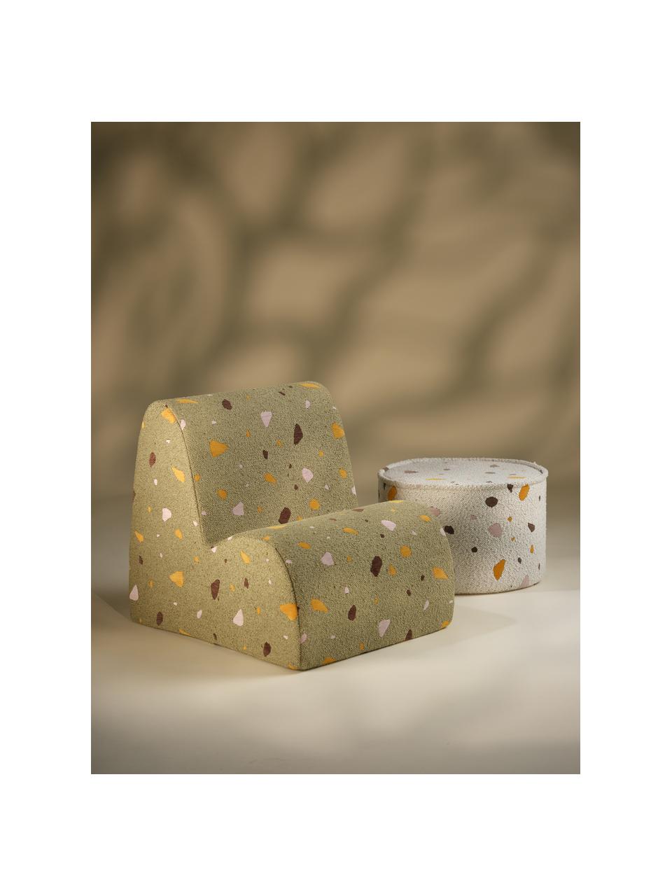 Fauteuil en bouclette pour enfants fait main Cloud, Bouclette vert olive, aspect terrazzo, larg. 50 x haut. 60 cm