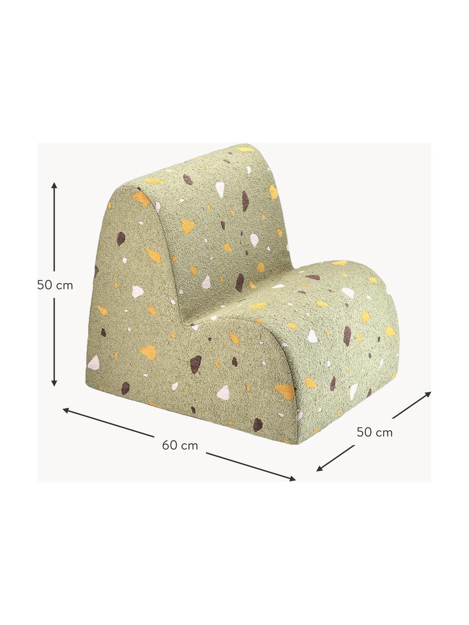 Fauteuil en bouclette pour enfants fait main Cloud, Bouclette vert olive, aspect terrazzo, larg. 50 x haut. 60 cm