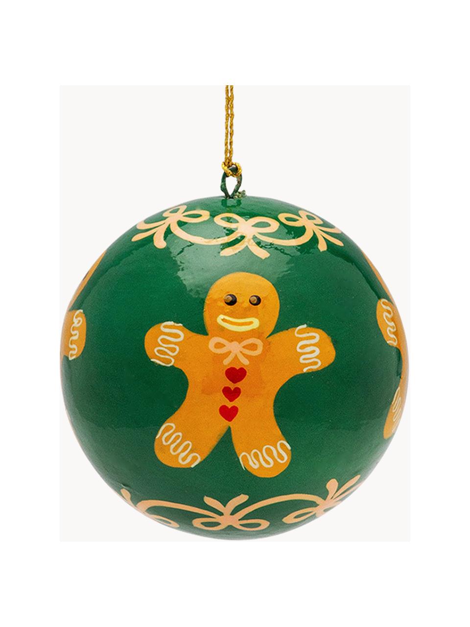 Bola de Navidad Gingerbread Man, 4 uds., Plástico, Verde oscuro, marrón claro, Ø 10 cm