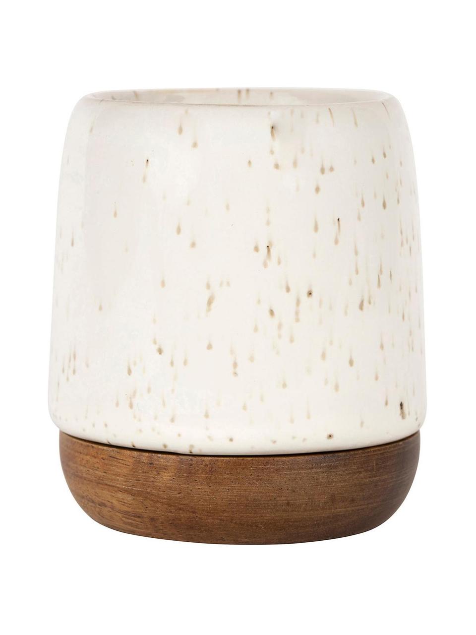 XS bekers Nordika met acaciahouten onderzetter, 2 stuks, Beker: keramiek, Onderzetter: acaciahout, Beige, acaciahout, Ø 6 x H 8 cm, 100 ml