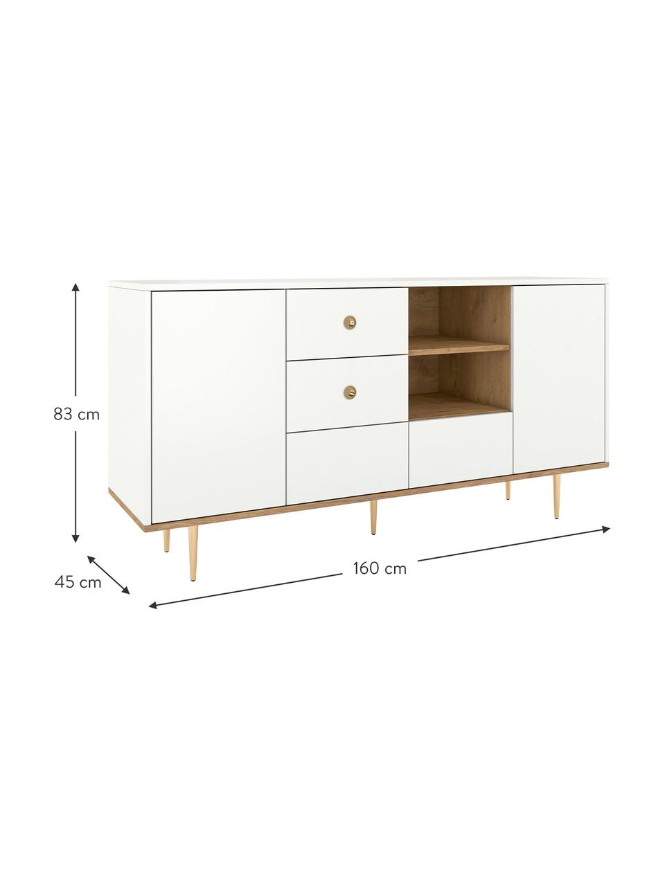 Modernes Sideboard Harmoni in Weiss, Korpus: Hochdichte Holzfaserplatt, Weiss, 160 x 83 cm