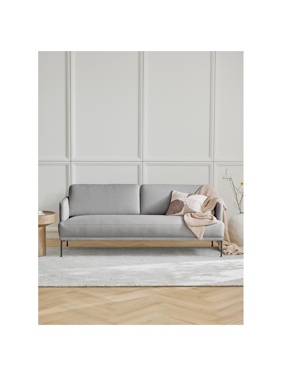 Bank Fluente (3-zits), Bekleding: 80% polyester, 20% ramie., Frame: massief grenenhout, FSC-g, Poten: gepoedercoat metaal, Geweven stof lichtgrijs, B 196 x D 85 cm