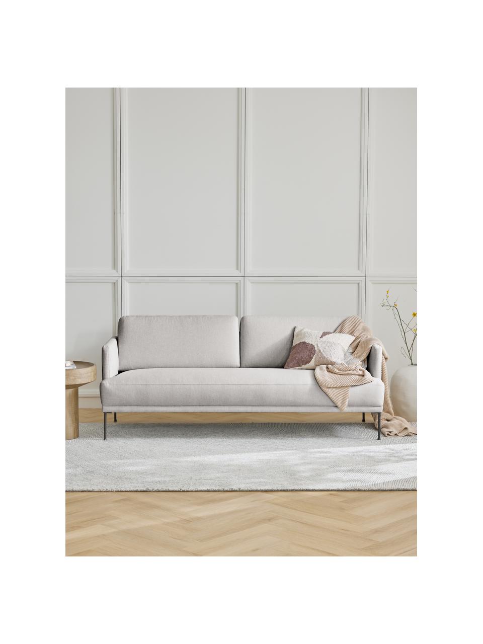 Sofa Fluente (3-osobowa), Tapicerka: 80% poliester, 20% ramia , Stelaż: lite drewno sosnowe z cer, Nogi: metal malowany proszkowo, Jasnoszara tkanina, S 196 x G 85 cm