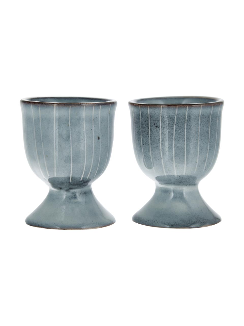 Handgemaakte eierdopje Nordic Sea, 2 stuks, Steengoed, Grijsblauw, Ø 5 x H 6 cm