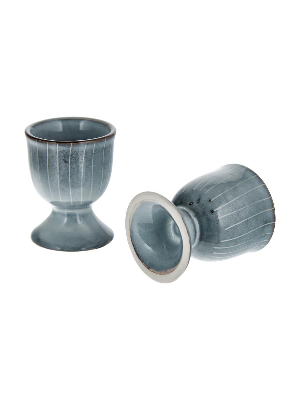 Handgemachte Eierbecher Nordic Sea, 2 Stück, Steingut, Graublau, Ø 5 x H 6 cm