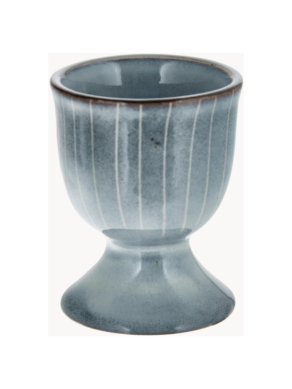 Handgemaakte eierdopje Nordic Sea, 2 stuks, Steengoed, Grijsblauw, Ø 5 x H 6 cm