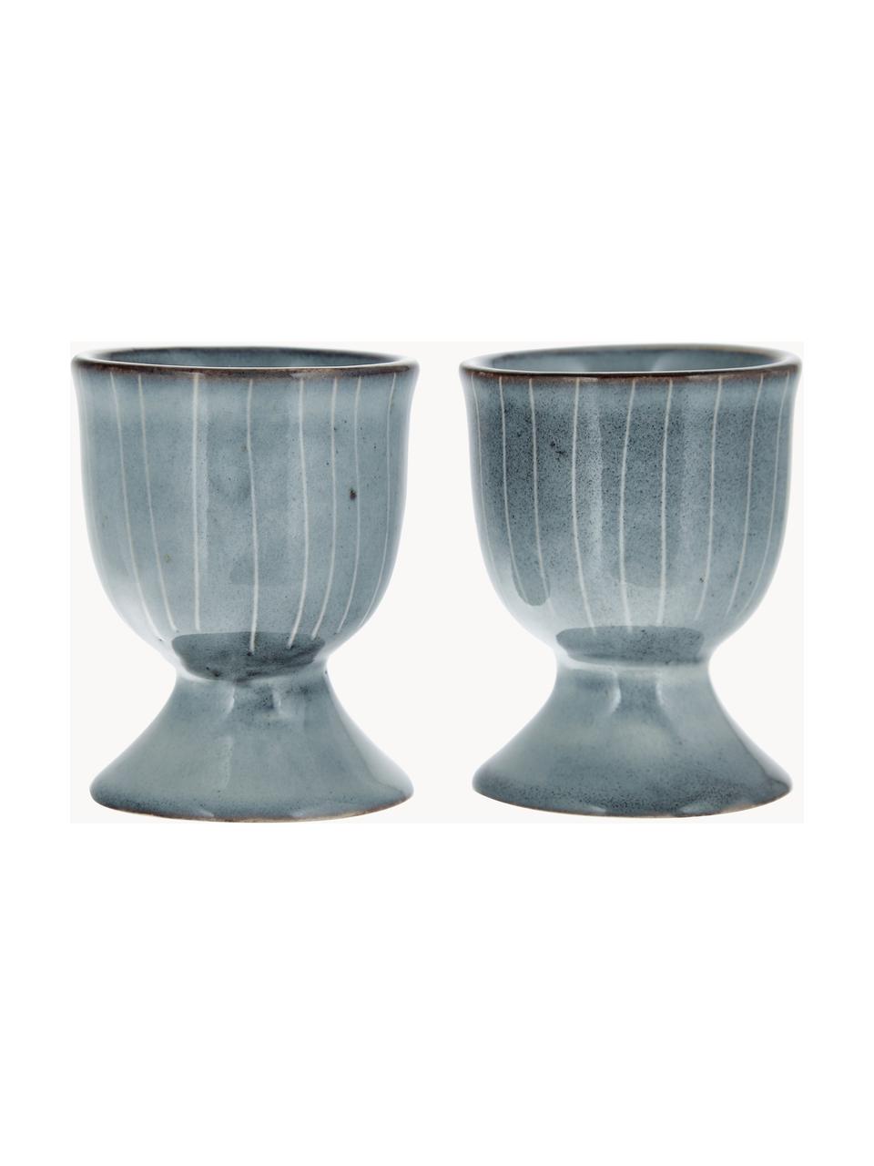 Soportes de huevo artesanales Nordic Sea, 2 uds., Gres, Gris azulado jaspeado, Ø 5 x Al 6 cm