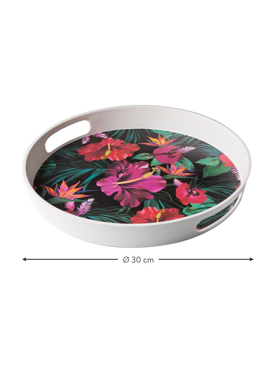 Plateau de service rond Tropical Flower, Ø30 cm, Tons verts, couleurs fuchsia, rouge, blanc