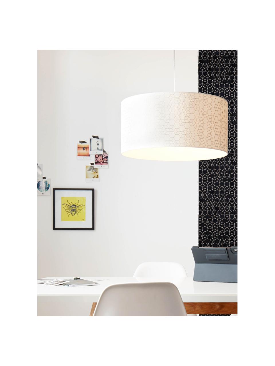 Hanglamp Galance met houten decoratie, Lampenkap: stof, Baldakijn: hout, Zilverkleurig, Ø 50 x H 25 cm