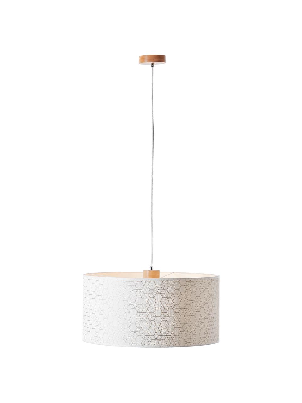 Hanglamp Galance met houten decoratie, Lampenkap: stof, Baldakijn: hout, Zilverkleurig, Ø 50 x H 25 cm
