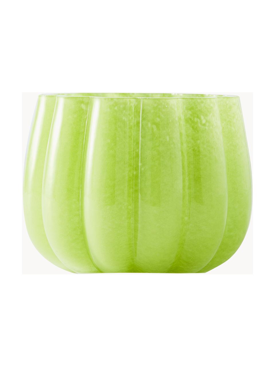 Ručně foukaný skleněný svícen Melon, Ručně foukané sklo, Světle zelená, Ø 14 cm, V 10 cm