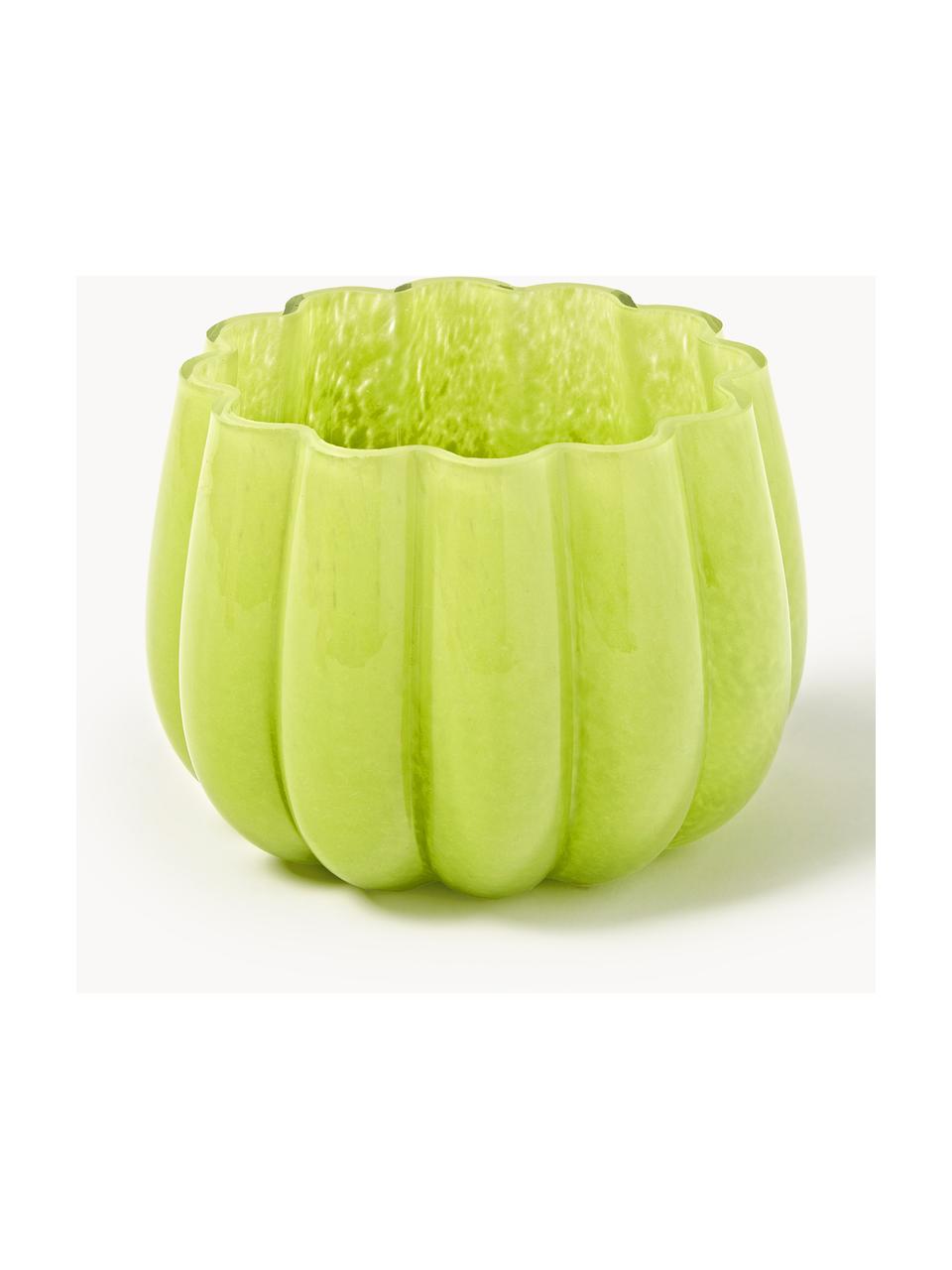 Ručně foukaný skleněný svícen Melon, Ručně foukané sklo, Světle zelená, Ø 14 cm, V 10 cm