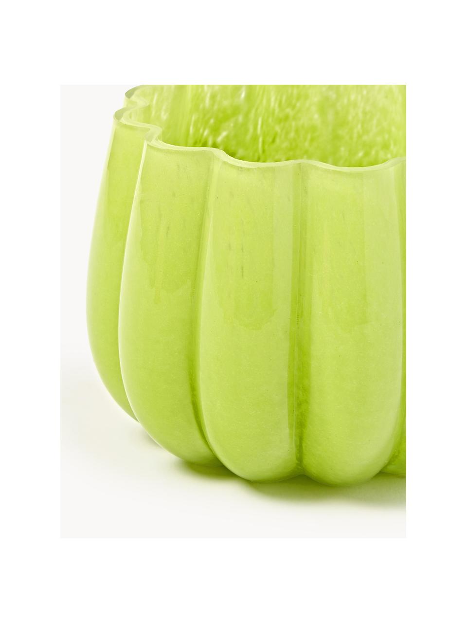 Ručně foukaný skleněný svícen Melon, Ručně foukané sklo, Světle zelená, Ø 14 cm, V 10 cm