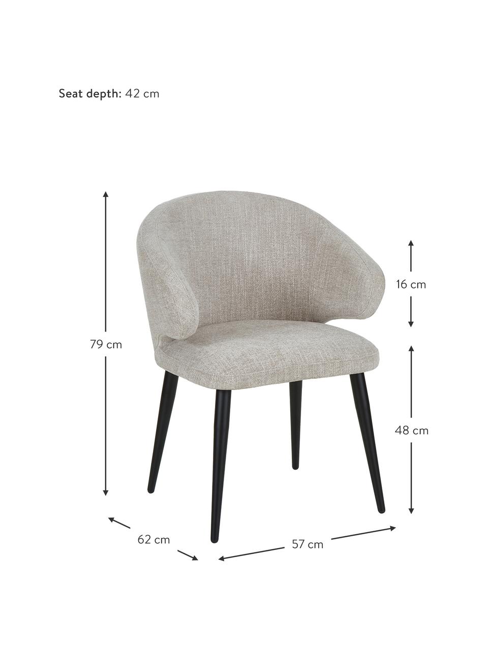 Krzesło z podłokietnikami bouclé Celia, Tapicerka: bouclé (80% poliester, 20, Nogi: metal malowany proszkowo, Jasnoszara tkanina, S 57 x G 62 cm