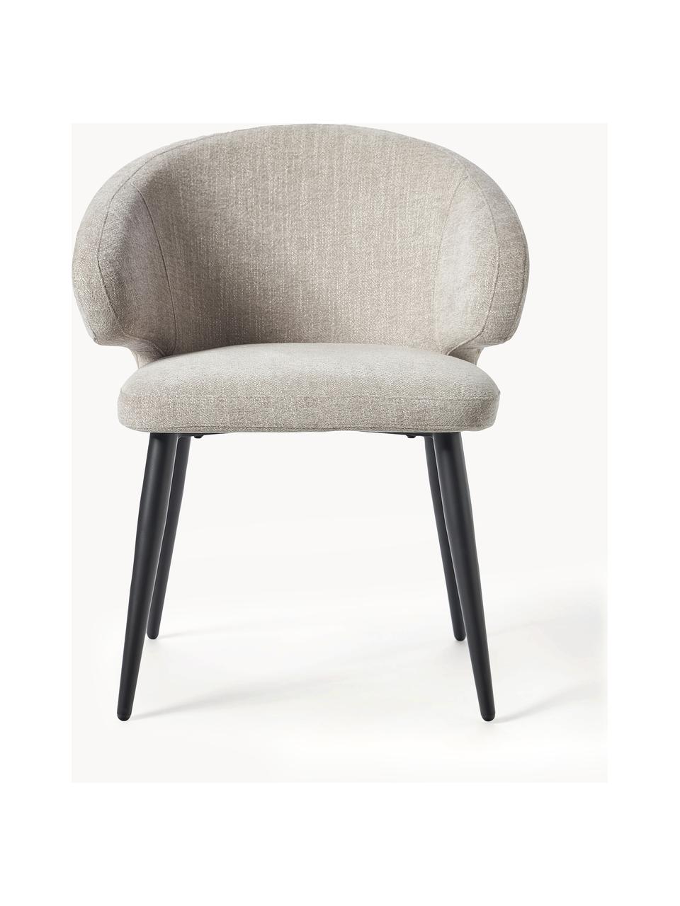 Krzesło z podłokietnikami bouclé Celia, Tapicerka: bouclé (80% poliester, 20, Nogi: metal malowany proszkowo, Greige bouclé, S 57 x G 62 cm