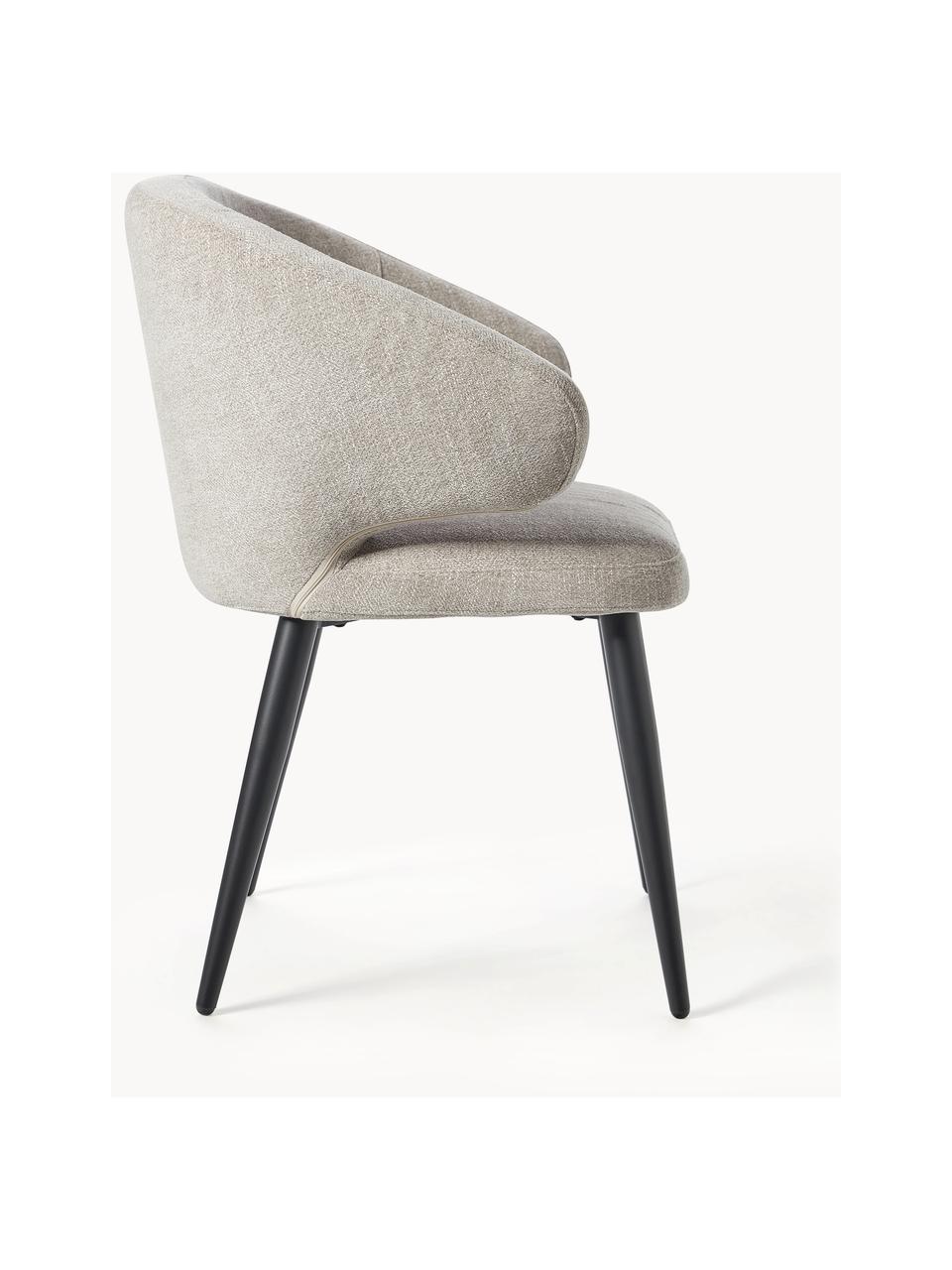 Bouclé fauteuil Celia, Bekleding: bouclé (70% polyester, 20, Poten: gepoedercoat metaalkleuri, Bouclé greige, B 57 x D 62 cm