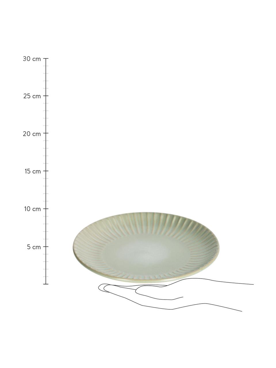 Keramik-Dessertteller Itziar mit Rillenstruktur, 2 Stück, Keramik, Hellgrün, Ø 20 x H 2 cm