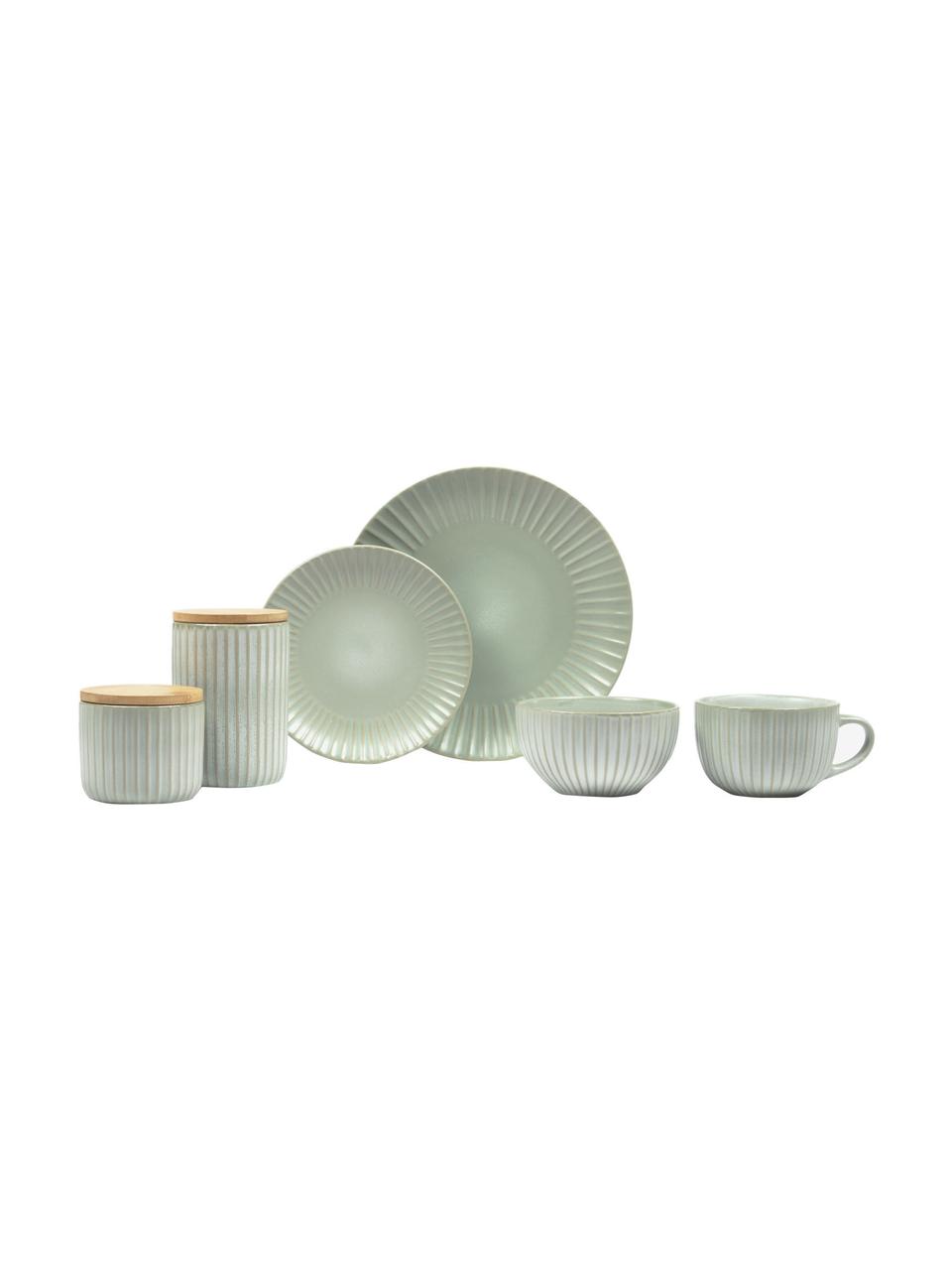 Talerz deserowy z ceramiki z ryflowaną powierzchnią Itziar, 2 szt., Ceramika, Jasny zielony, Ø 20 x W 2 cm