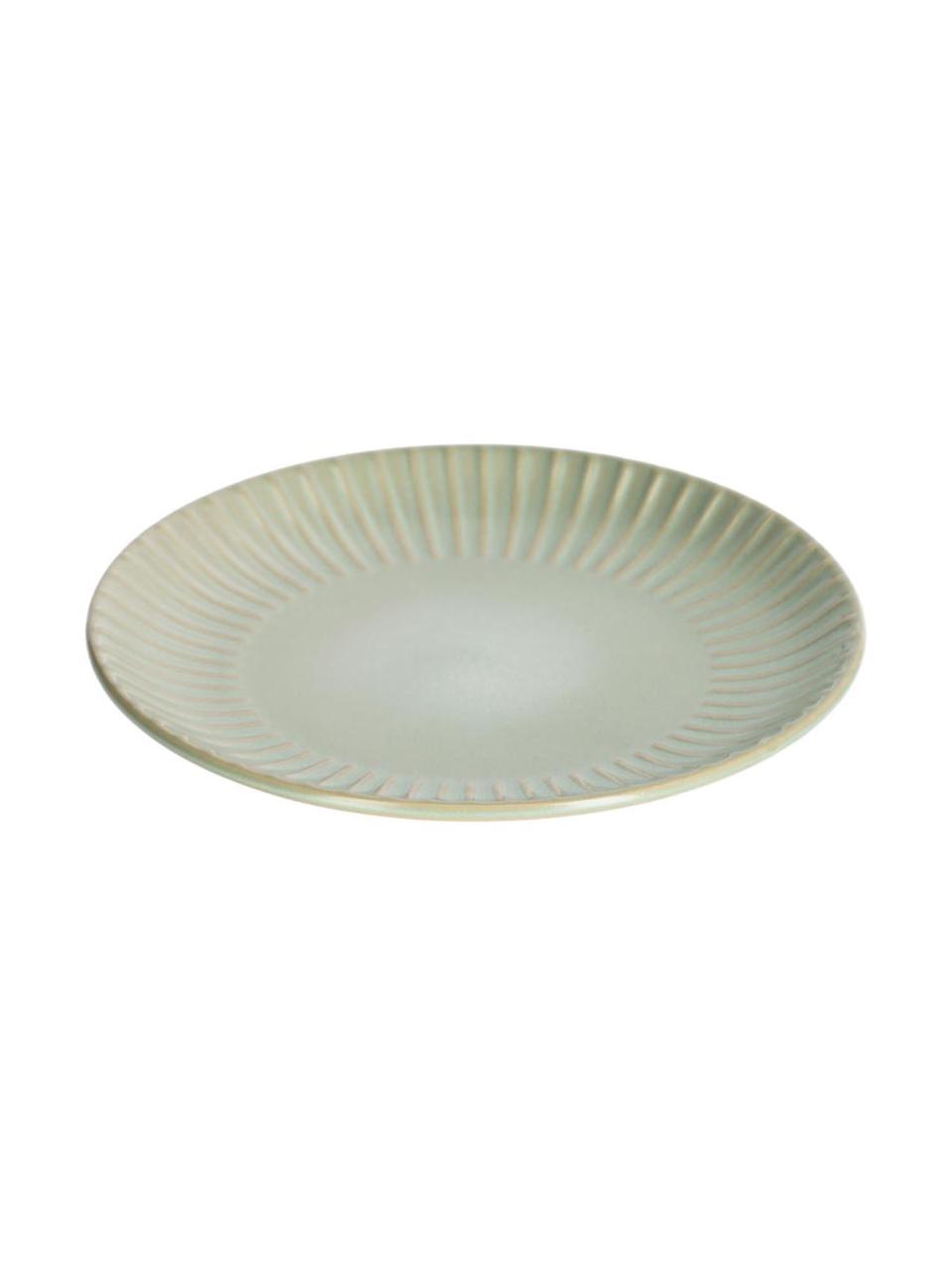 Keramické dezertní talíře s drážkovanou strukturou Itziar, 2 ks, Keramika, Světle zelená, Ø 20 cm, V 2 cm