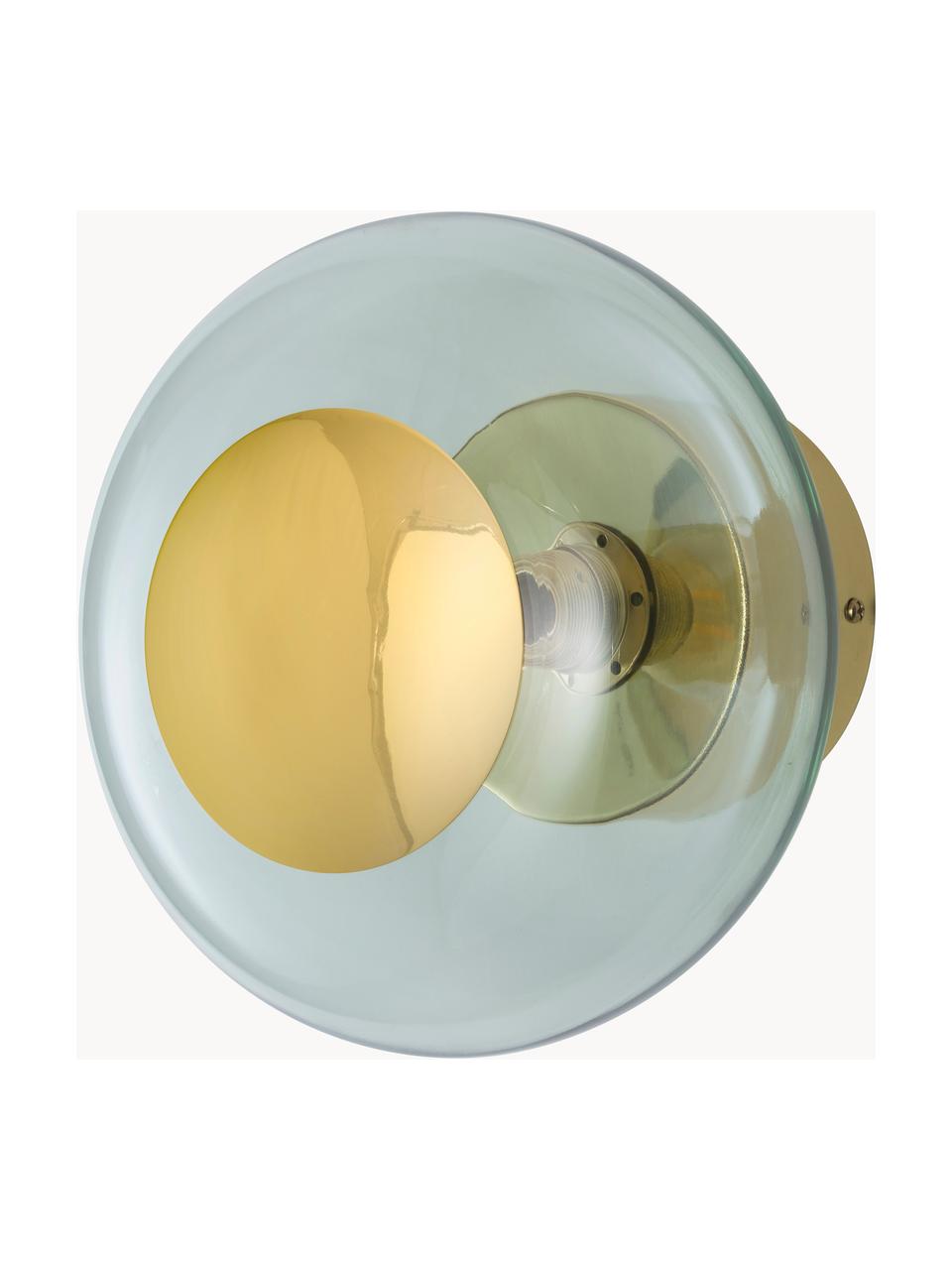 Mondgeblazen wandlamp Horizon, Lampenkap: mondgeblazen glas, Mintgroen, goudkleurig, Ø 21 x D 17 cm