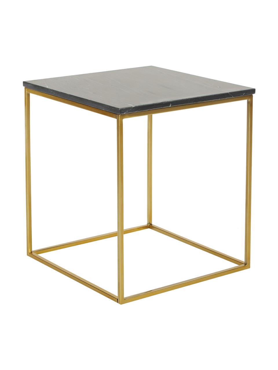 Tavolino con piano in marmo Alys, Struttura: metallo rivestito, Piano: marmo nero Struttura: dorato lucido, Larg. 50 x Alt. 50 cm