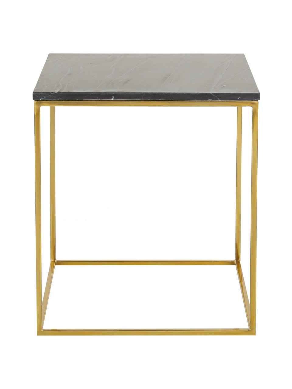 Mramorový pomocný stolík Alys, Stolová doska: čierna mramorová Konštrukcia: odtiene lesklej zlatej, Š 50 x V 50 cm