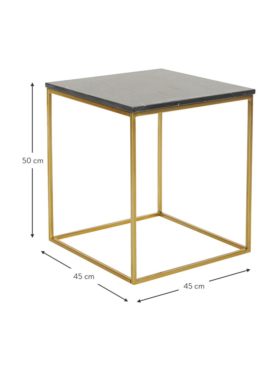 Marmor-Beistelltisch Alys, Tischplatte: Marmor, Gestell: Metall, beschichtet, Schwarzer Marmor, Goldfarben, B 50 x H 50 cm