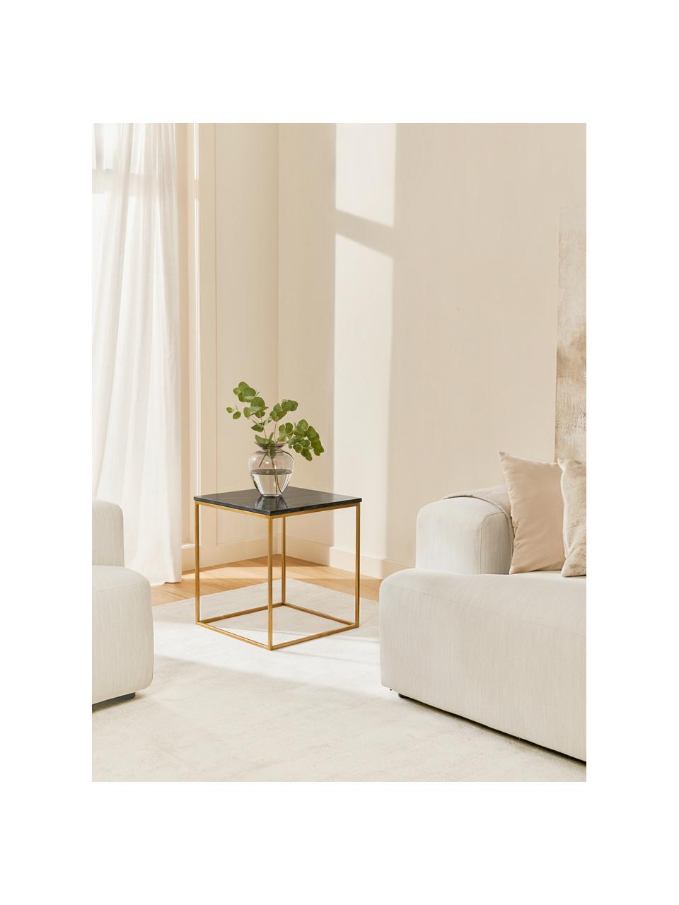 Mramorový odkládací stolek Alys, Deska stolu: černá žula Rám: lesklá zlatá, Š 50 cm, V 50 cm