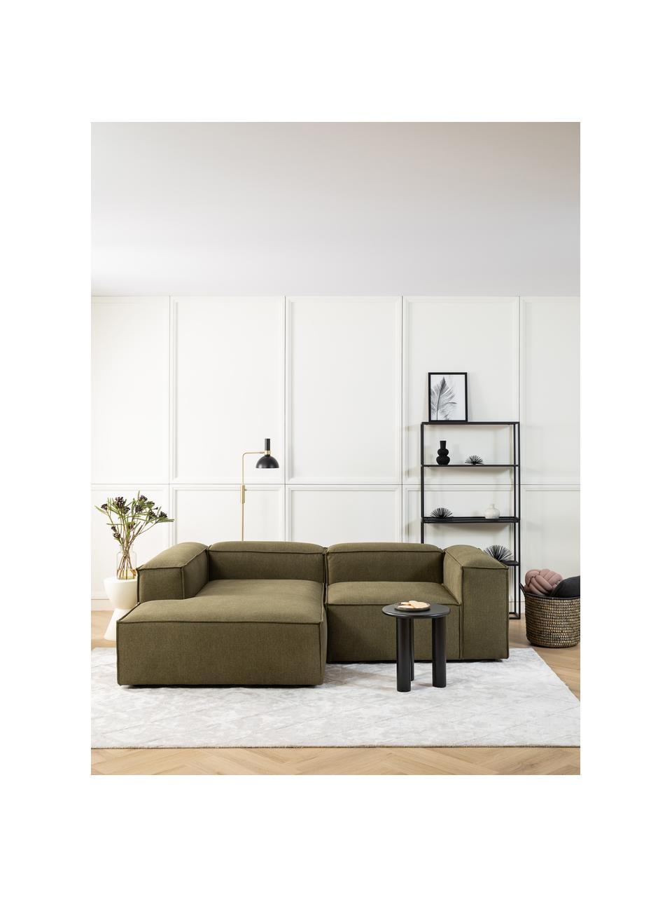 Modulo angolare Lennon, Rivestimento: 100% poliestere Con 115.0, Struttura: legno di pino massiccio, , Piedini: plastica, Tessuto verde, Larg. 119 x Prof. 180 cm, chaise-longue a sinistra