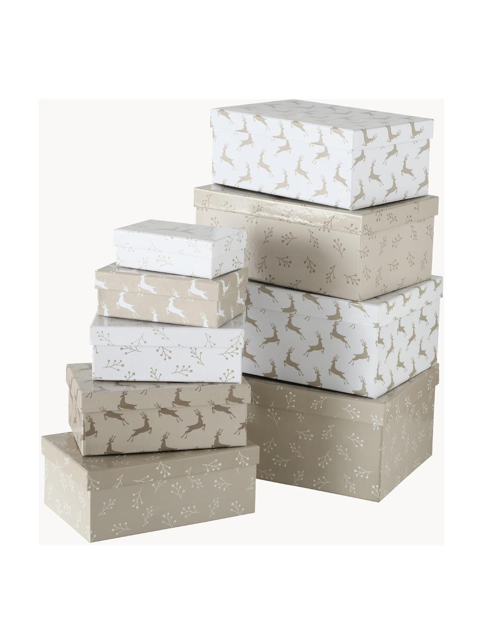 Geschenkboxen-Set Alpia, 9er-Set, Papier, Weiß, Beigetöne, Set mit verschiedenen Größen