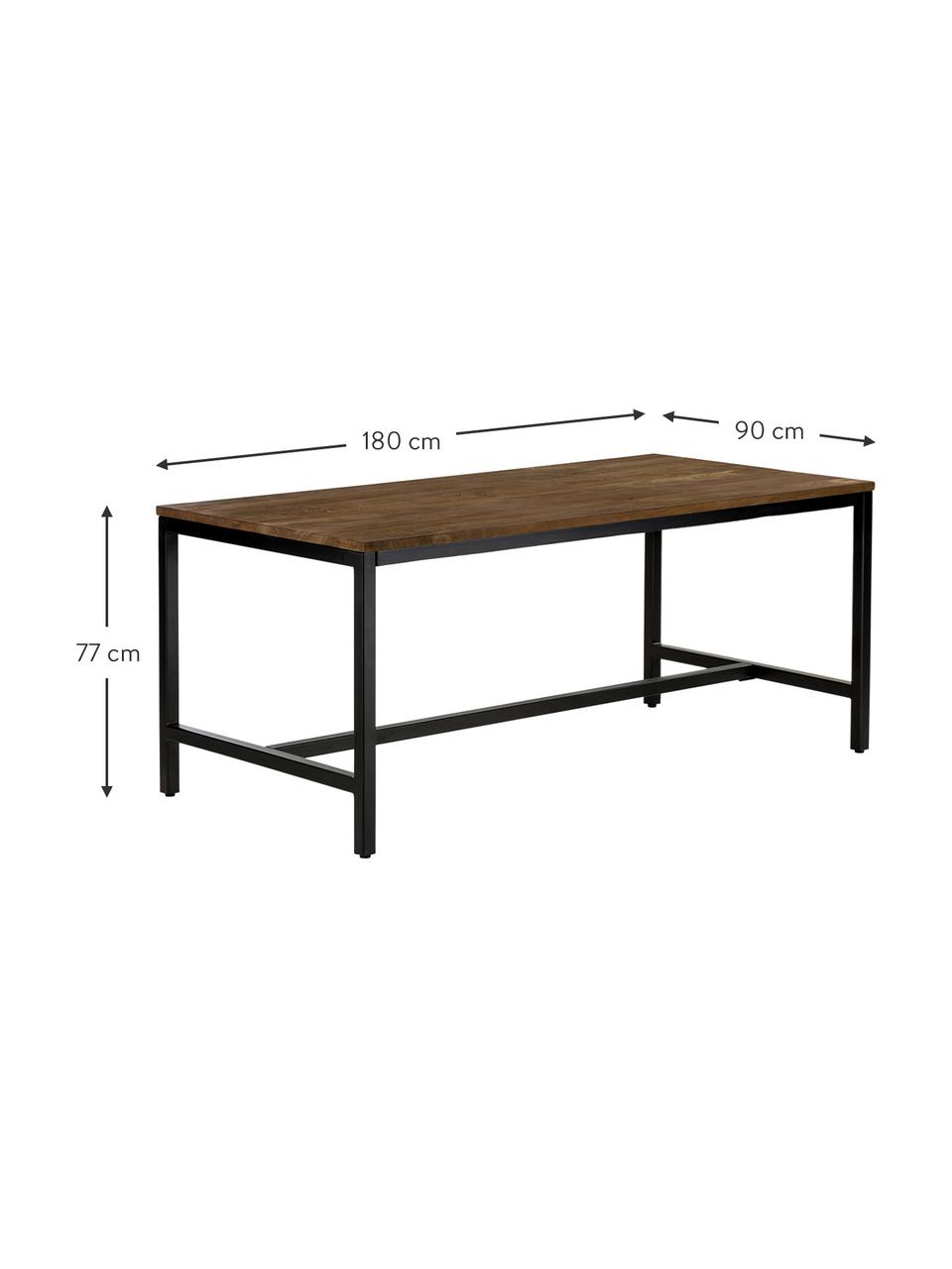 Eettafel Raw van mangohout, 180 x 90 cm, Tafelblad: met donkere finish gebors, Frame: gepoedercoat ijzer, Mangohout, B 180 x D 90 cm