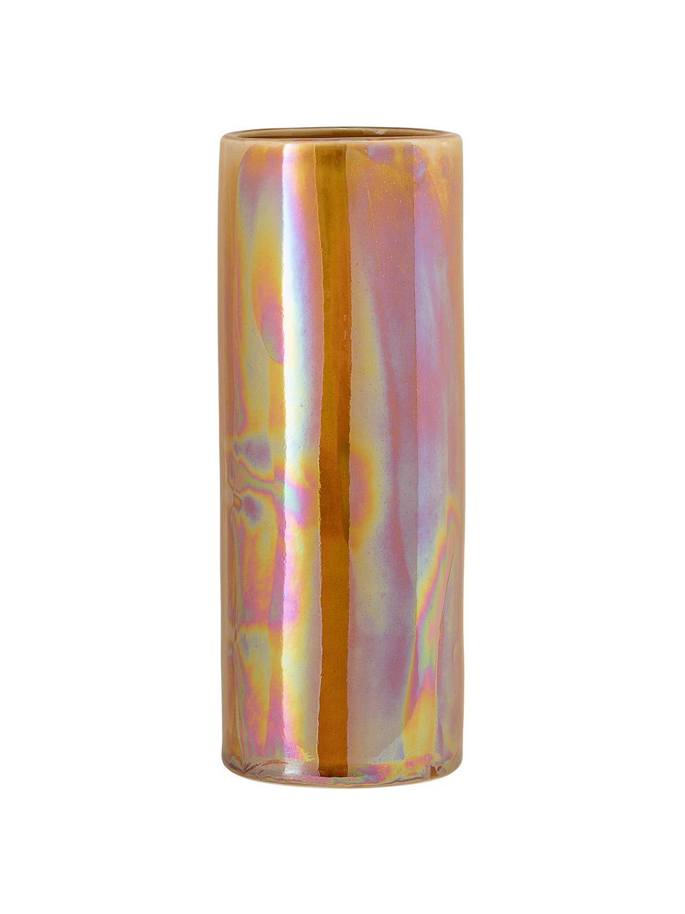 Vaso alto elegante in gres Anos, Gres, Arancione iridescente, Ø 9 x Alt. 25 cm