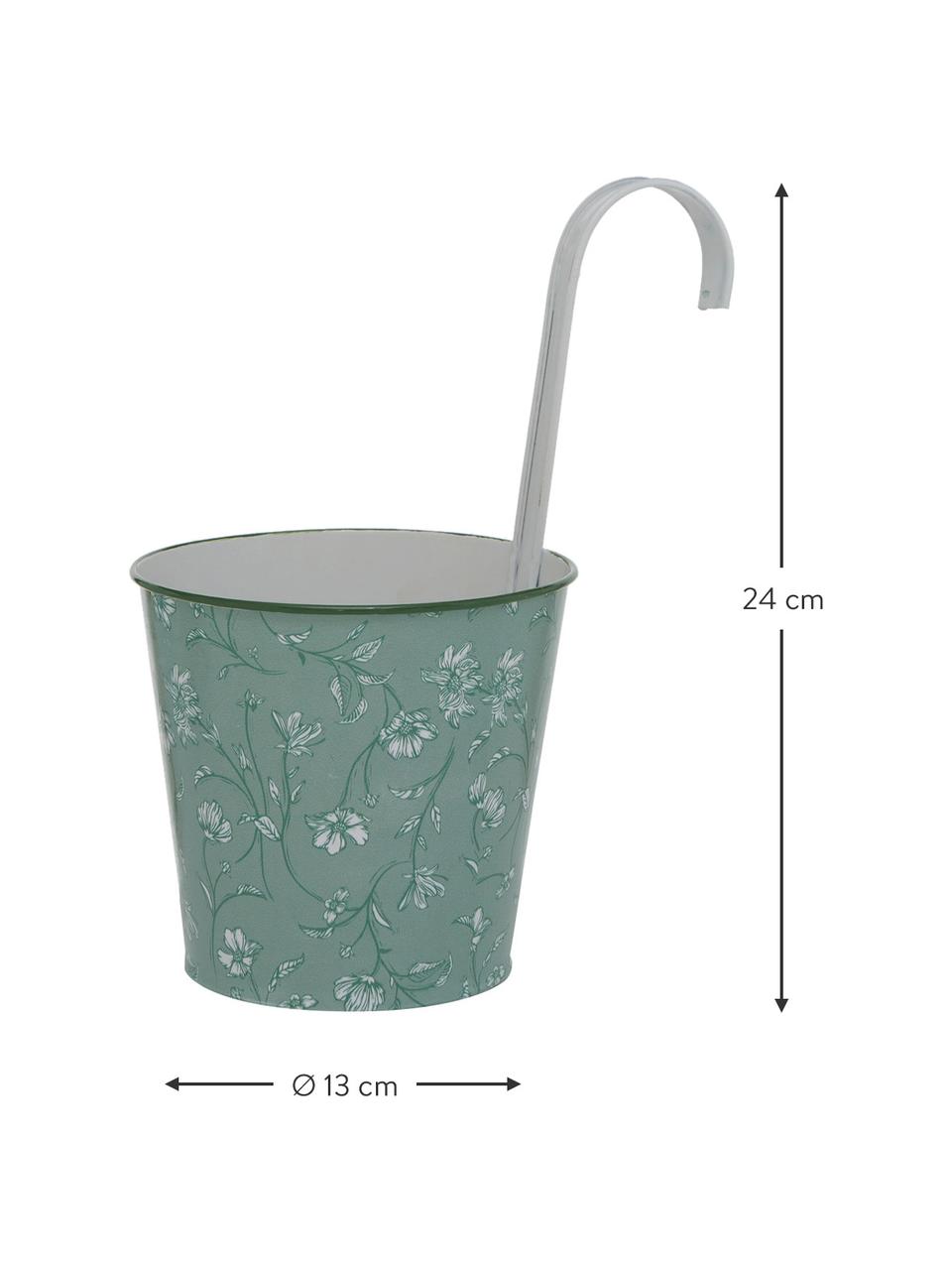 Sada kovových obalů na květináče s květinovým motivem Silka, 2 díly, Kov s práškovým nástřikem, Zelená, bílá, Ø 13 cm, V 24 cm