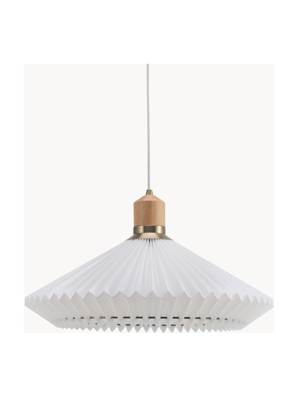 Lampada a sospensione Paris, Ø 56 cm, Paralume: fibra sintetica, Decorazione: legno di quercia, metallo, Bianco, Larg. 56 x Alt. 30 cm